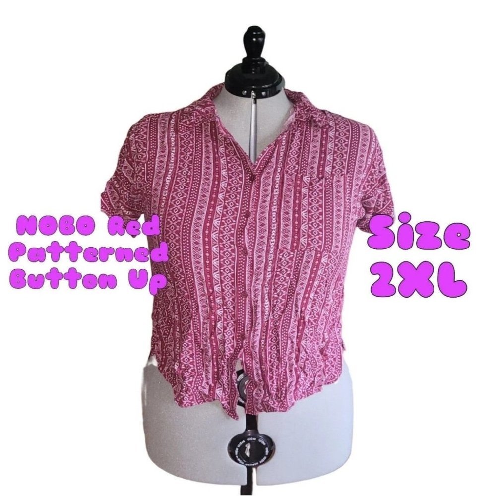 Clothing - NOBO Patterned Red Button Up Size 2XL